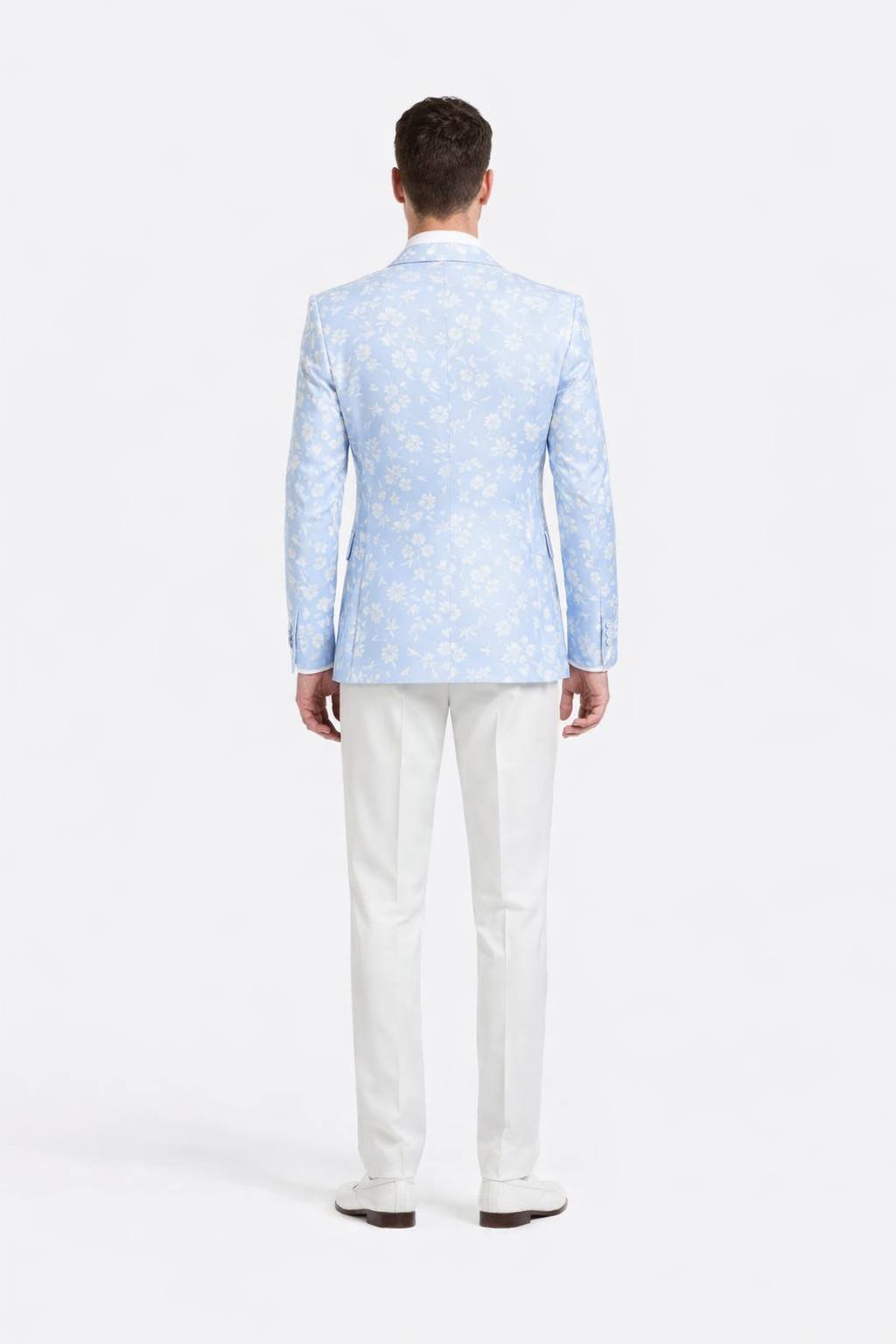 Men's slim fit sky blue & silver paisley foil print tuxedo dinner jacket for prom & wedding