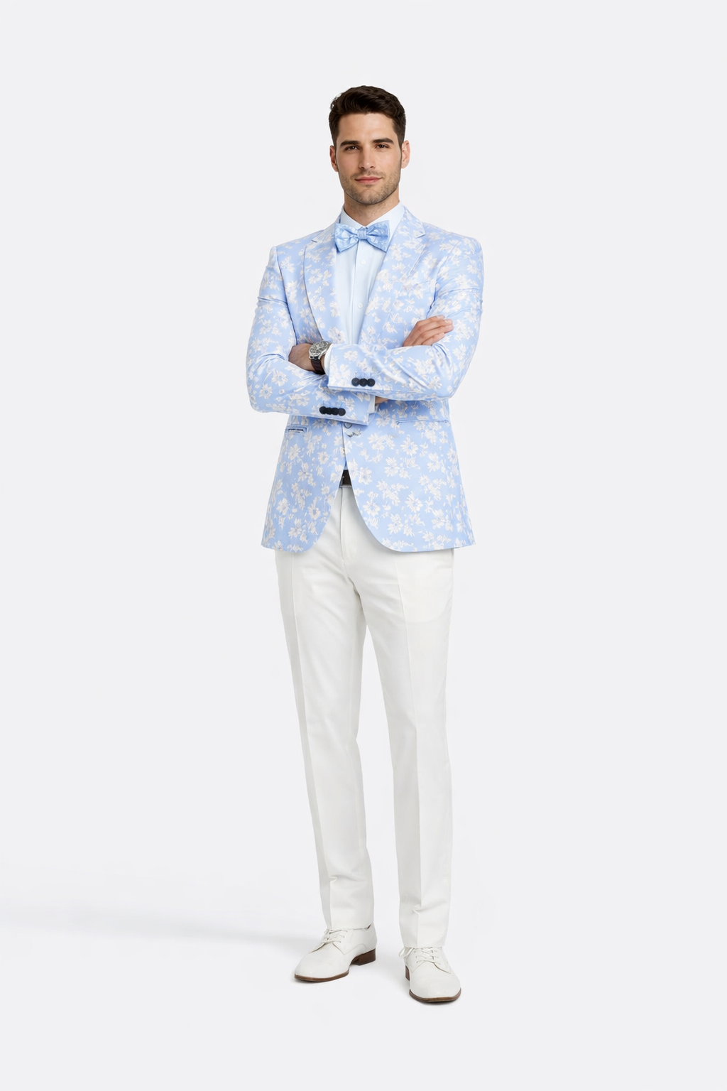 Men's slim fit sky blue & silver paisley foil print tuxedo dinner jacket for prom & wedding