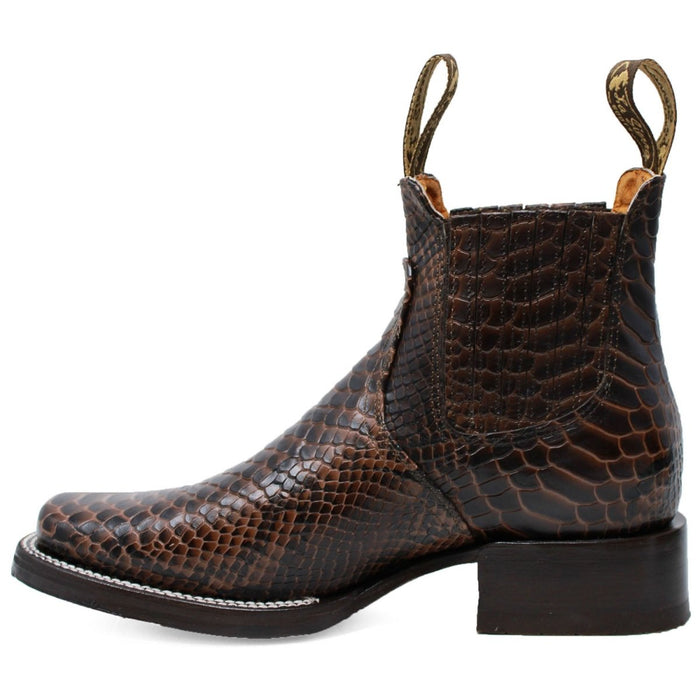 Men's Square Toe Ankle Boots Python Print Brown - 6