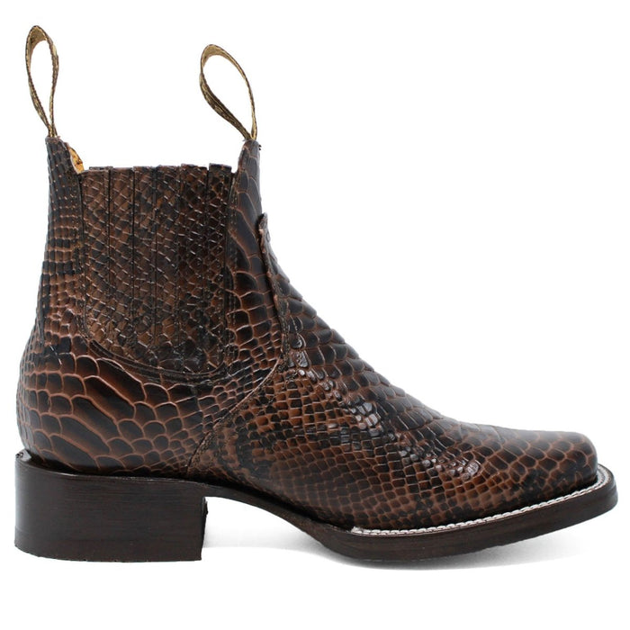 Men's Square Toe Ankle Boots Python Print Brown - 6
