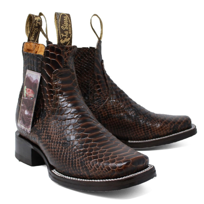 Men's Square Toe Ankle Boots Python Print Brown - 6