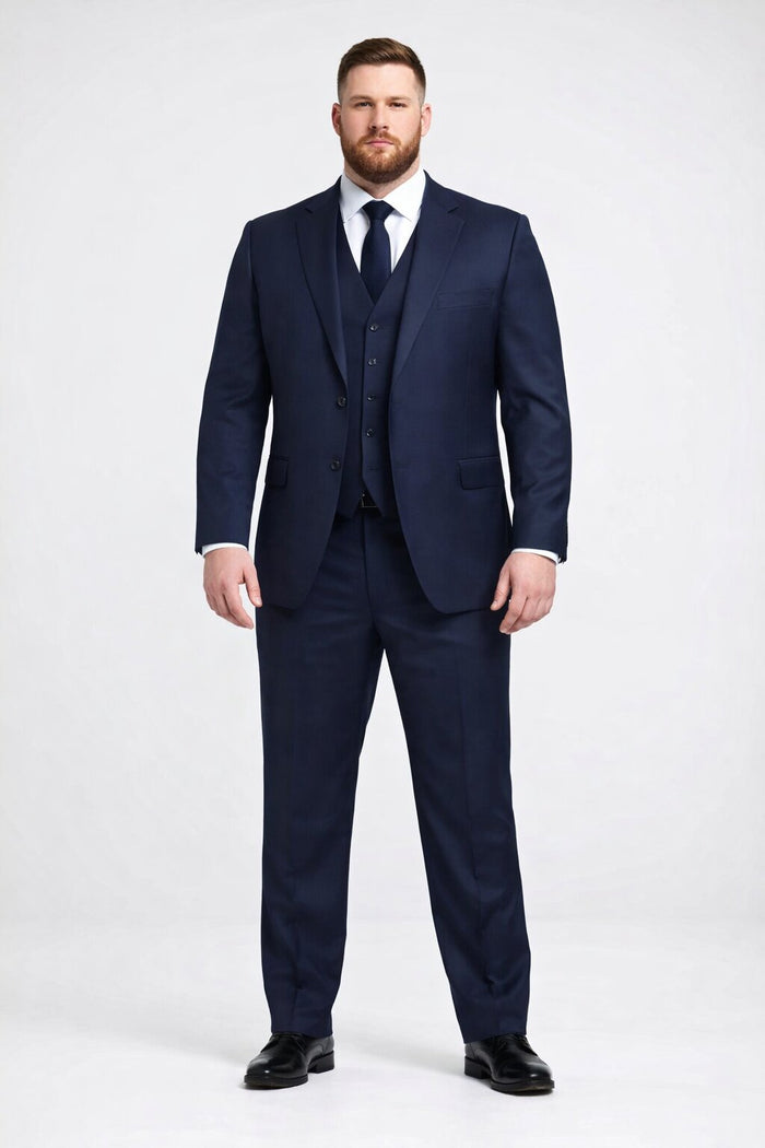 Mens Stacy Adams Suits - Designer Suit - 3 Piece Suit - Vested Suit - Flat Front Pant- Modern Fit Suits Navy Suit