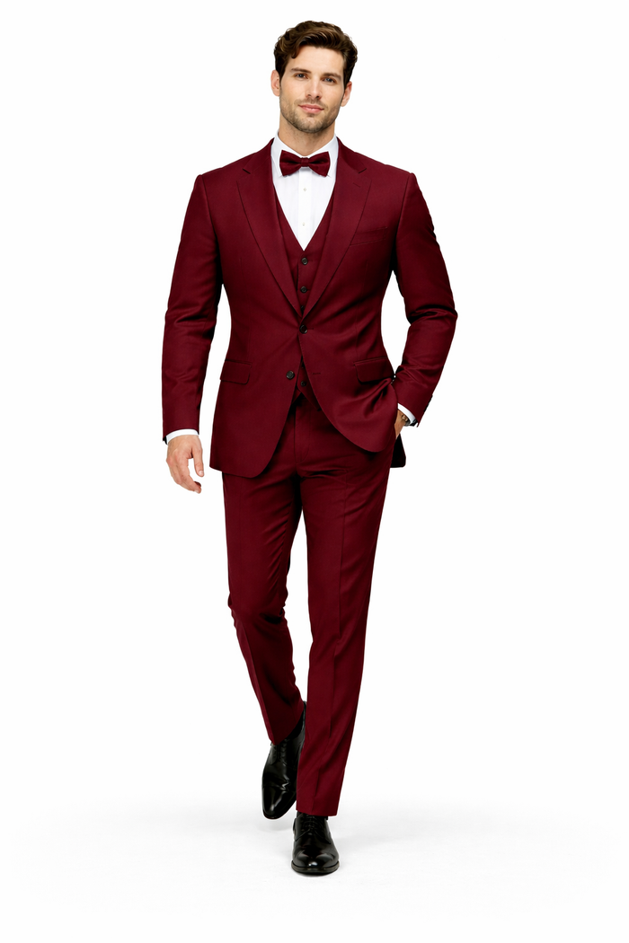 Mens Stacy Adams Suits - Designer Suit - 3 Piece Suit - Vested Suit - Flat Front Pant- Modern Fit Suits Burgundy Suit