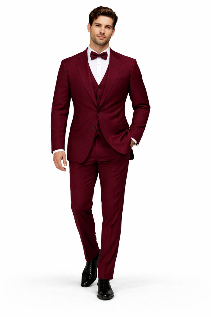Mens Stacy Adams Suits - Designer Suit - 3 Piece Suit - Vested Suit - Flat Front Pant- Modern Fit Suits Burgundy Suit