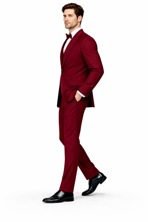 Mens Stacy Adams Suits - Designer Suit - 3 Piece Suit - Vested Suit - Flat Front Pant- Modern Fit Suits Burgundy Suit