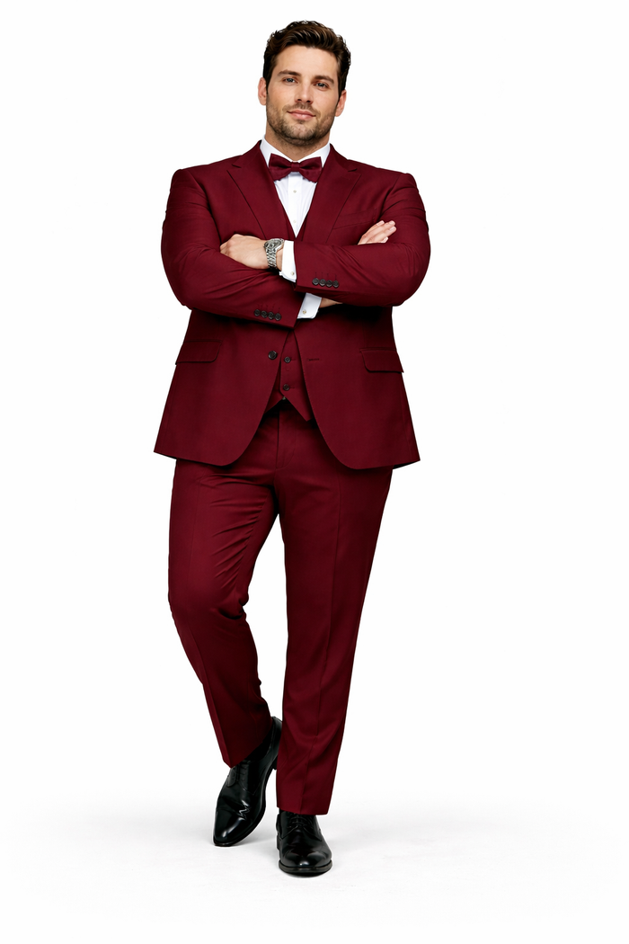 Mens Stacy Adams Suits - Designer Suit - 3 Piece Suit - Vested Suit - Flat Front Pant- Modern Fit Suits Burgundy Suit