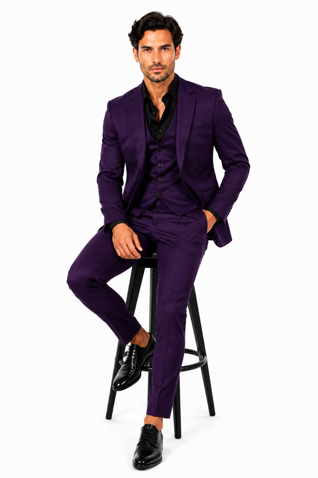 Mens Stacy Adams Suits - Designer Suit - 3 Piece Suit - Vested Suit - Flat Front Pant- Modern Fit Suits Eggplant Suit