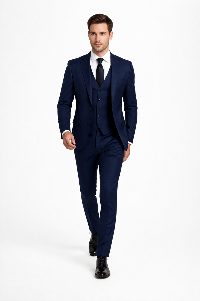 Mens Stacy Adams Suits - Designer Suit - 3 Piece Suit - Vested Suit - Flat Front Pant- Modern Fit Suits Navy Blue Suit