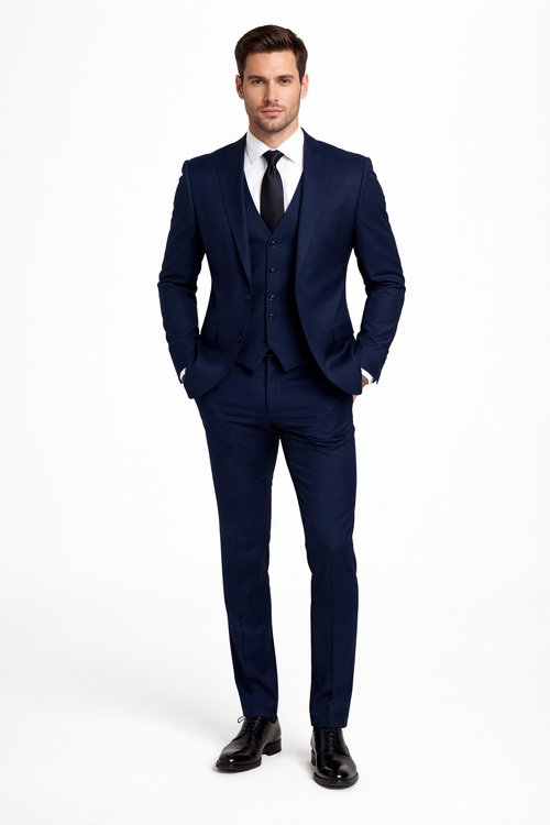 Mens Stacy Adams Suits - Designer Suit - 3 Piece Suit - Vested Suit - Flat Front Pant- Modern Fit Suits Navy Blue Suit