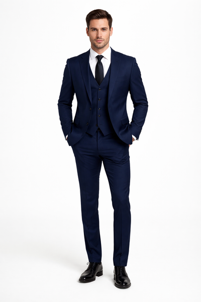 Mens Stacy Adams Suits - Designer Suit - 3 Piece Suit - Vested Suit - Flat Front Pant- Modern Fit Suits Navy Blue Suit