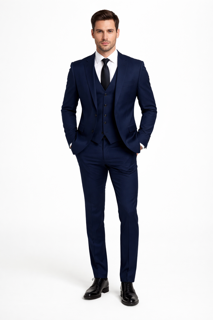 Mens Stacy Adams Suits - Designer Suit - 3 Piece Suit - Vested Suit - Flat Front Pant- Modern Fit Suits Navy Blue Suit