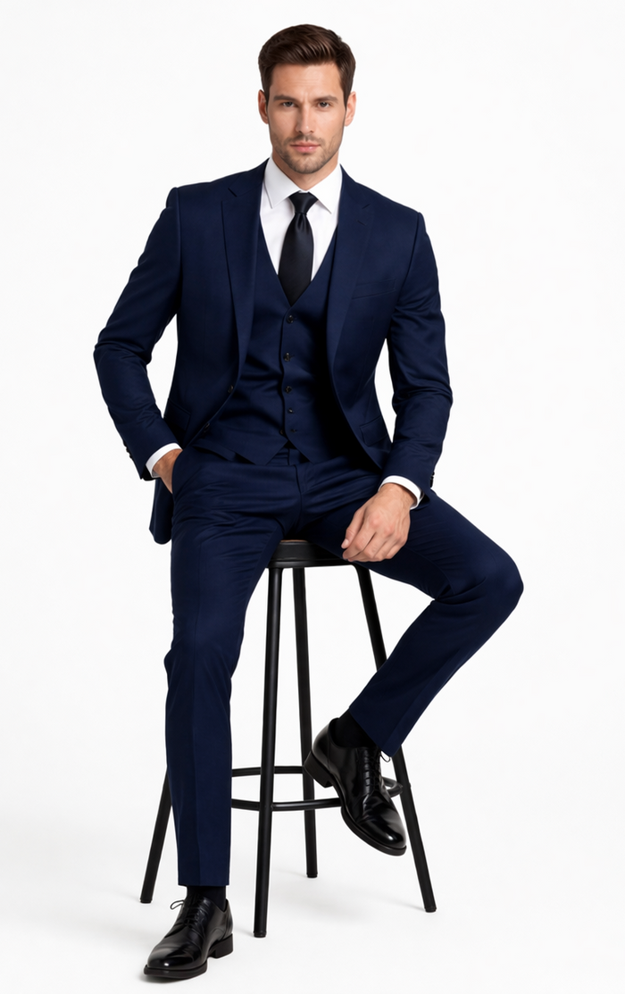 Mens Stacy Adams Suits - Designer Suit - 3 Piece Suit - Vested Suit - Flat Front Pant- Modern Fit Suits Navy Blue Suit