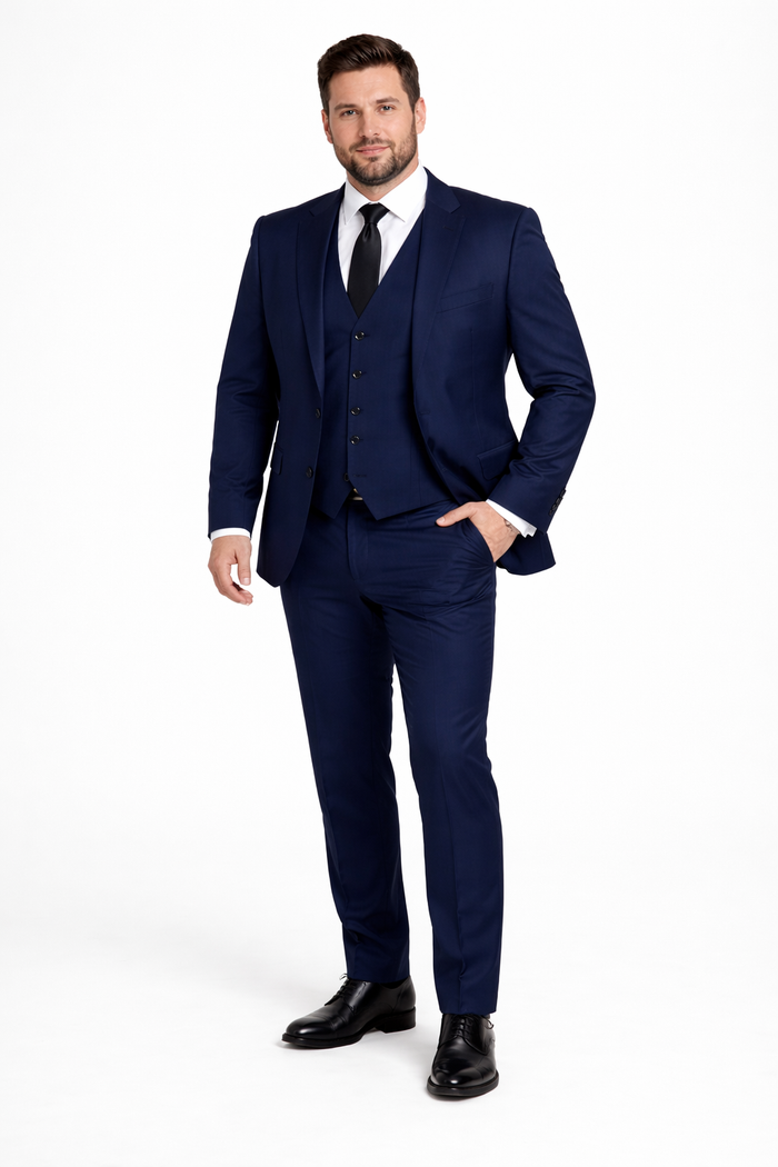 Mens Stacy Adams Suits - Designer Suit - 3 Piece Suit - Vested Suit - Flat Front Pant- Modern Fit Suits Navy Blue Suit