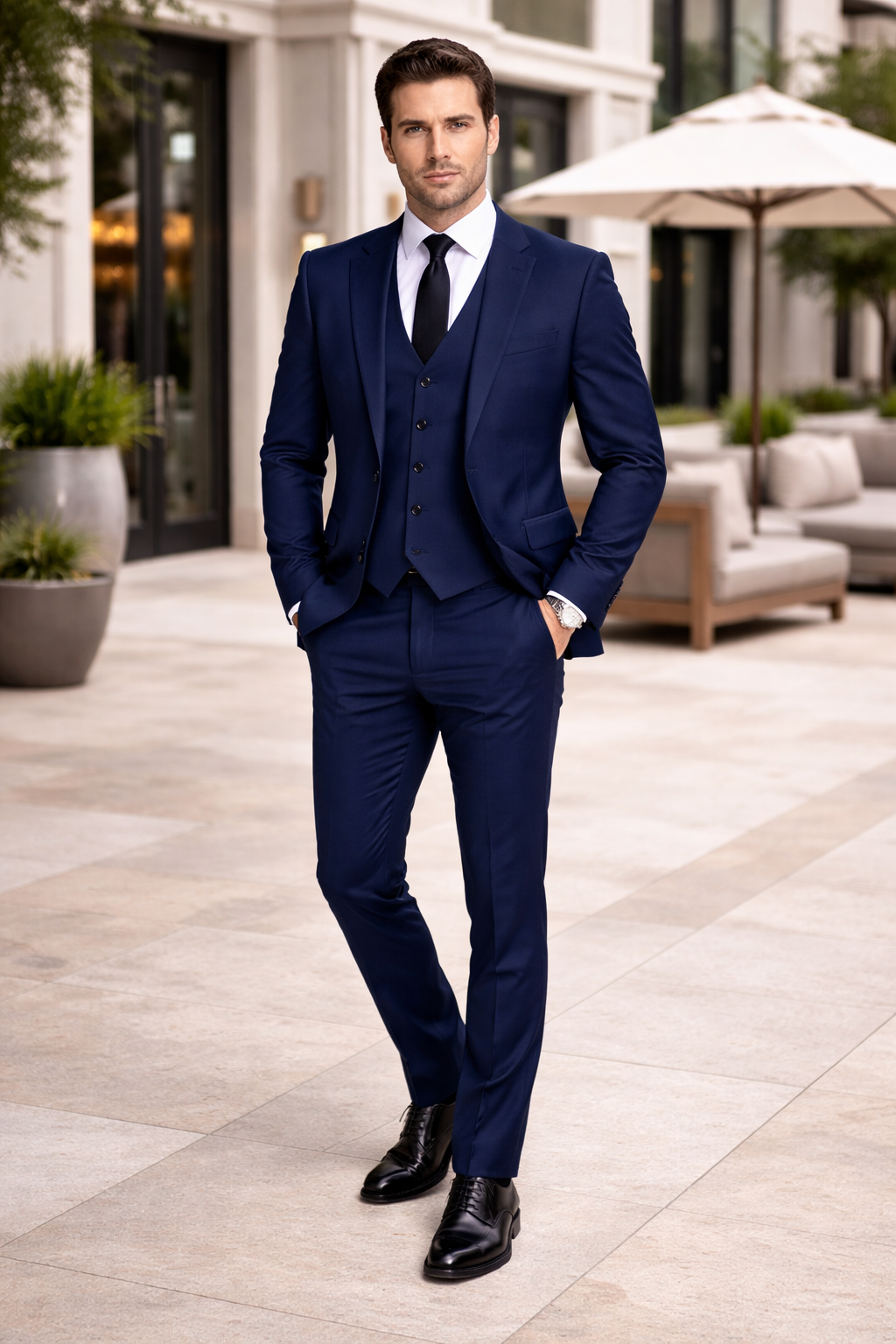 Mens Stacy Adams Suits - Designer Suit - 3 Piece Suit - Vested Suit - Flat Front Pant- Modern Fit Suits Navy Blue Suit