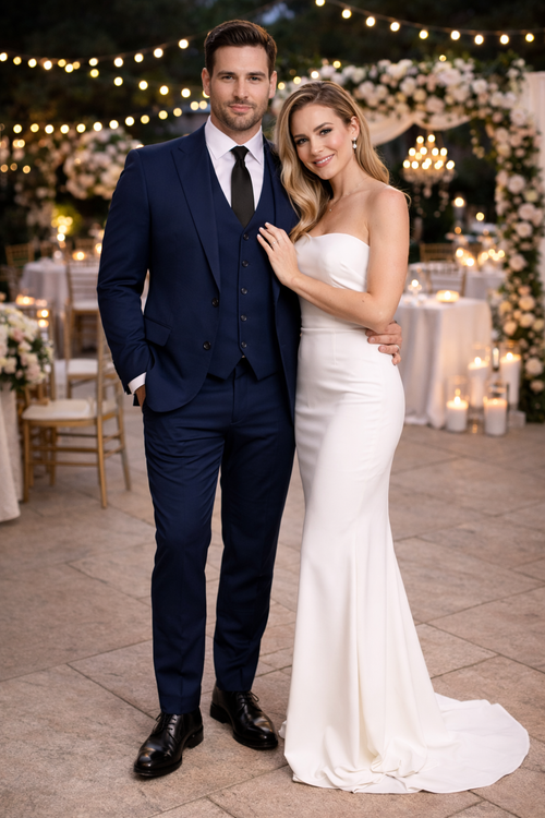 Mens Stacy Adams Suits - Designer Suit - 3 Piece Suit - Vested Suit - Flat Front Pant- Modern Fit Suits Navy Blue Suit
