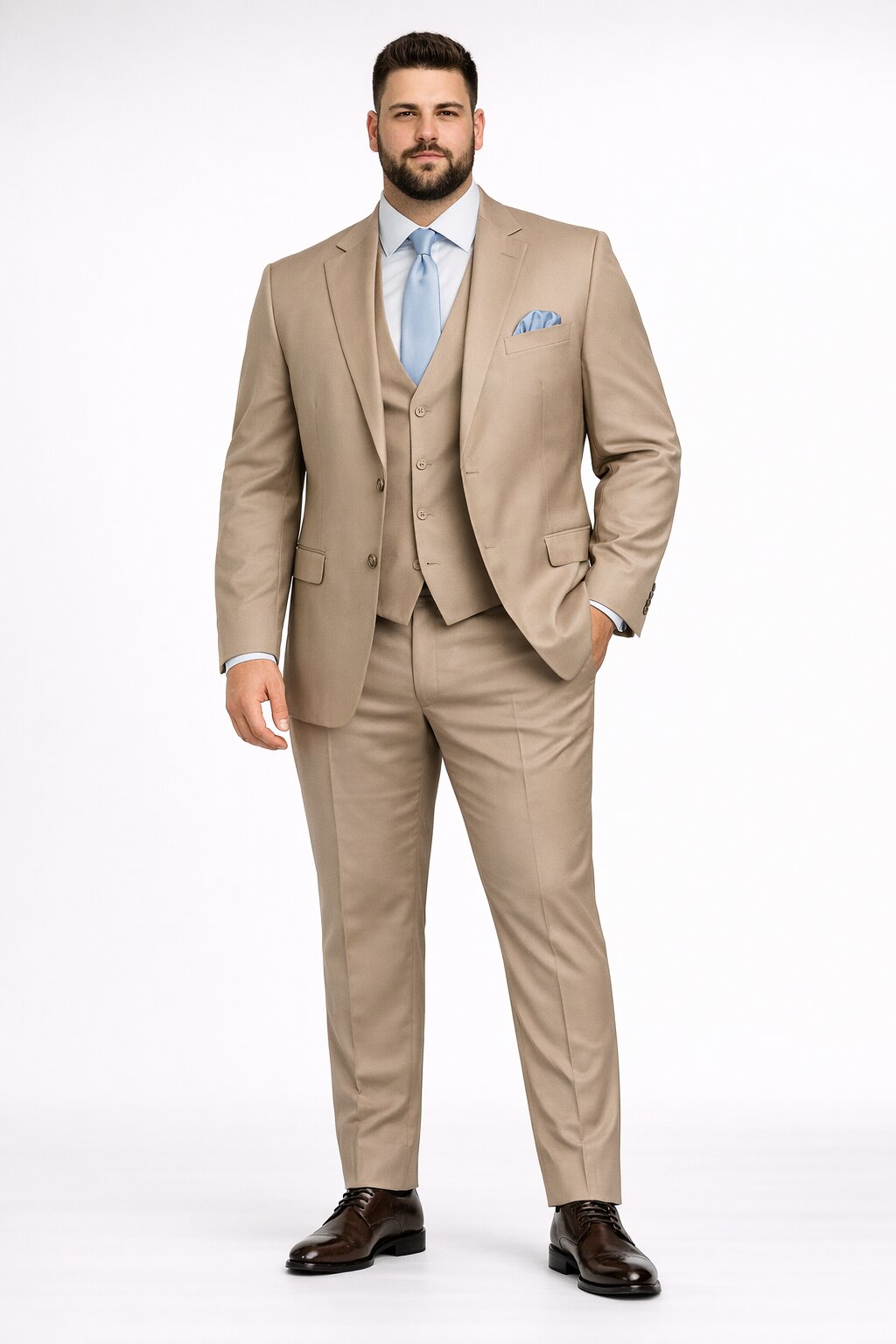Mens Stacy Adams Suits - Designer Suit - 3 Piece Suit - Vested Suit - Flat Front Pant- Modern Fit Suits Tan Suit