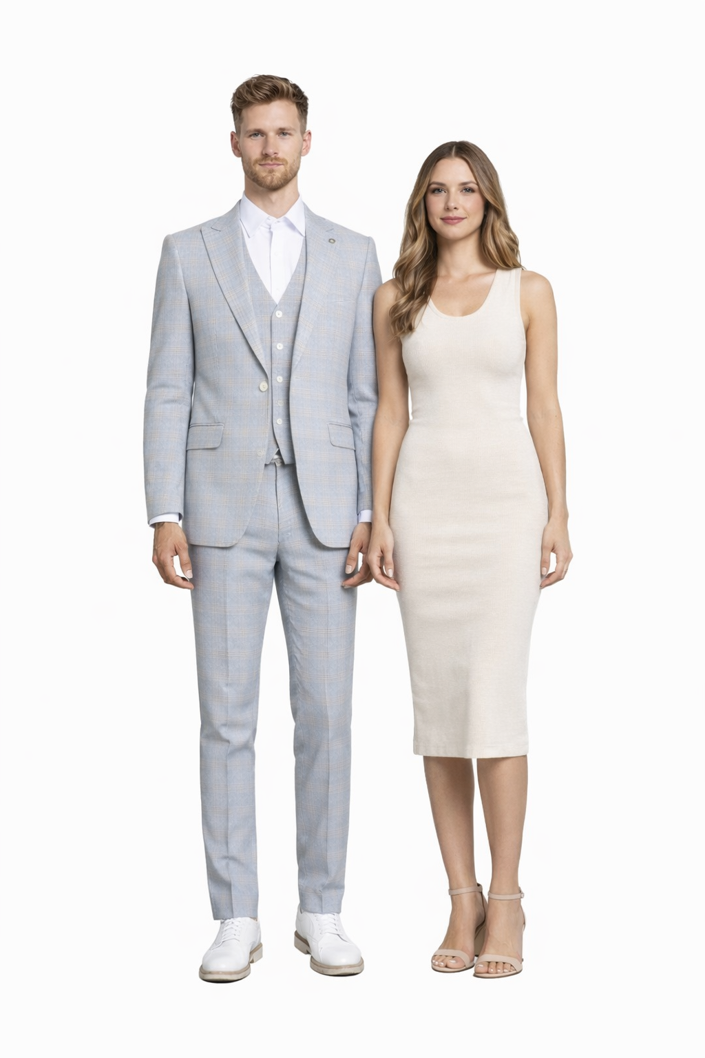 Men's Stacy Adams Vested Peak Lapel Baby Blue Plaid Prom & Wedding Suit - 38 Regular