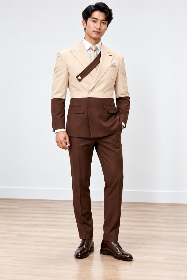 Mens  Statement 100% Wool Modern Fit Double Breasted Suit - Two Tone Jacket in Many Colors
