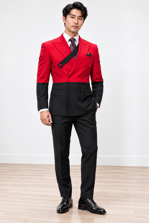 Mens  Statement 100% Wool Modern Fit Double Breasted Suit - Two Tone Jacket in Many Colors