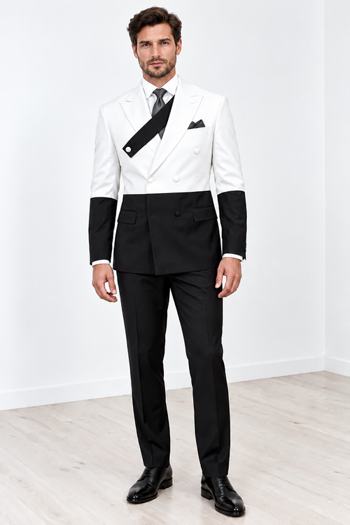 Mens  Statement 100% Wool Modern Fit Double Breasted Suit - Two Tone Jacket in Many Colors