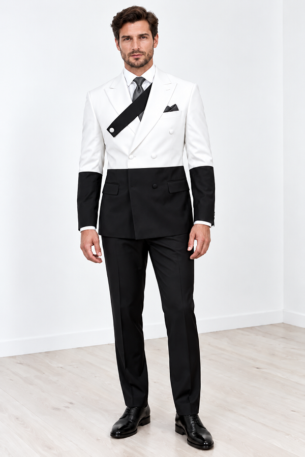 Mens  Statement 100% Wool Modern Fit Double Breasted Suit - Two Tone Jacket in Many Colors