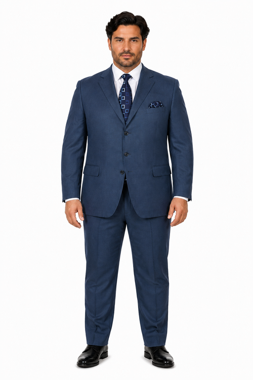 Mens Steel Blue 3-Button Classic Suit Formal Business Attire with Vest, Tie and Pocket Square