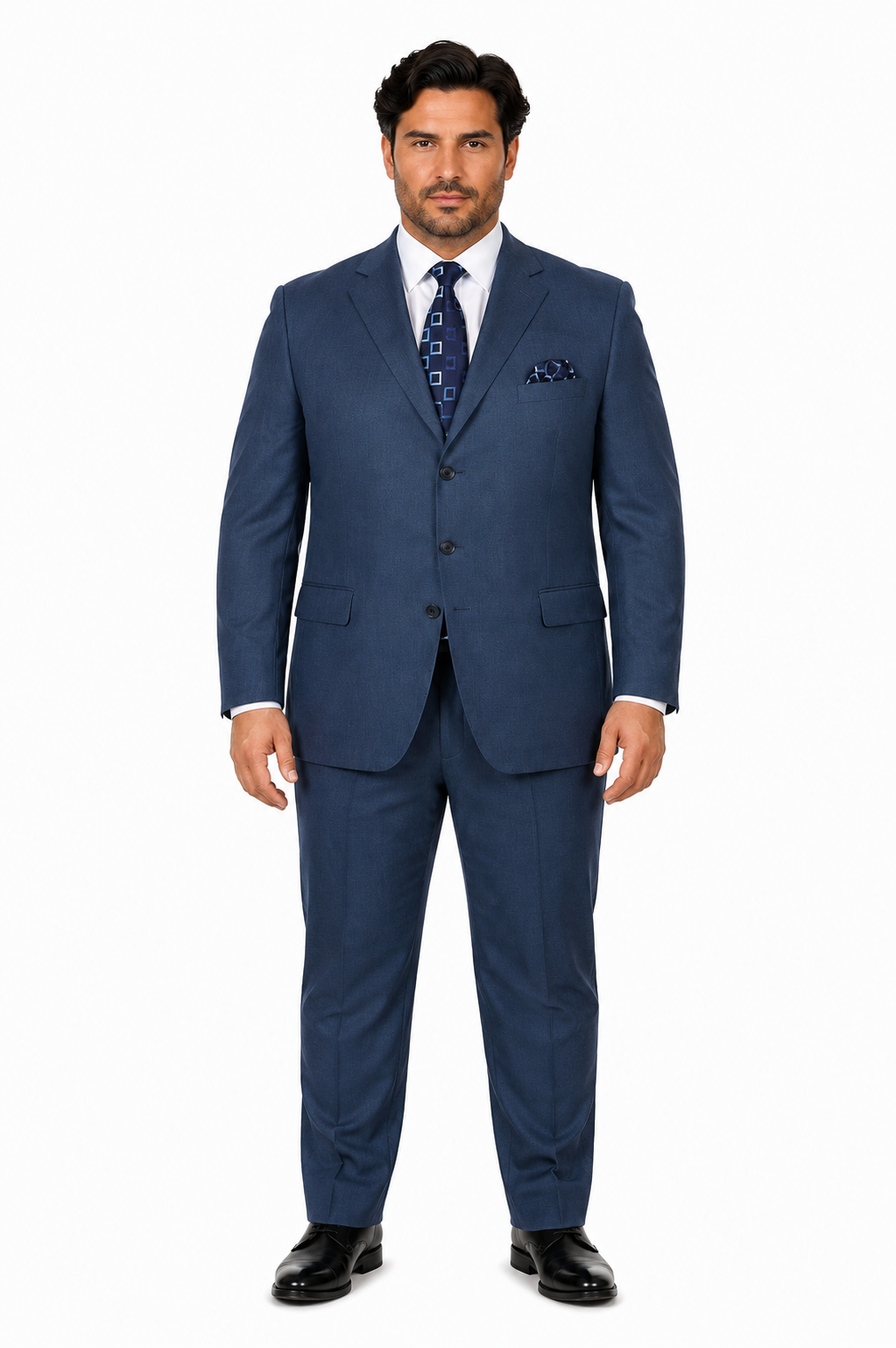 Mens Steel Blue 3-Button Classic Suit Formal Business Attire with Vest, Tie and Pocket Square