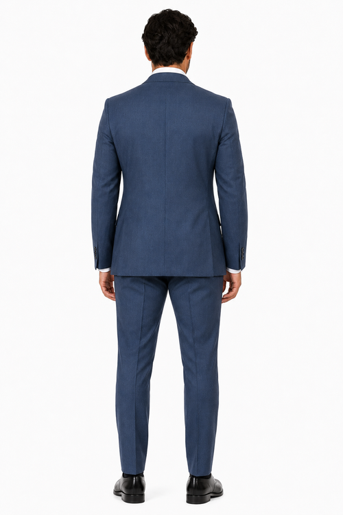 Mens Steel Blue 3-Button Classic Suit Formal Business Attire with Vest, Tie and Pocket Square