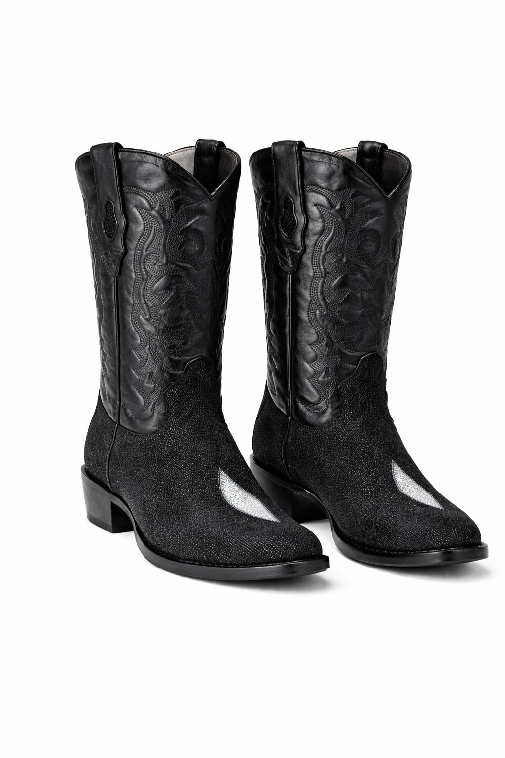 Los Altos Boots Single Stone Stingray R-Toe Black Cowboy Botas De Mantarraya - Mantarraya Boots - 6.0 Standard / D / Medium