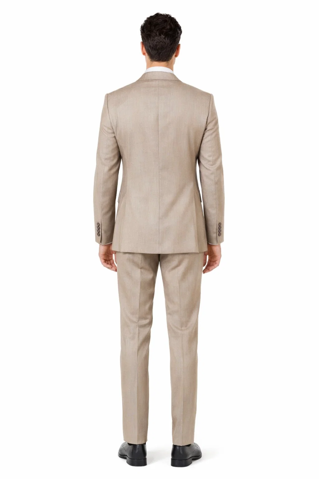 Mens Stone Tan Sharkskin 3 Piece Single Breasted Suit