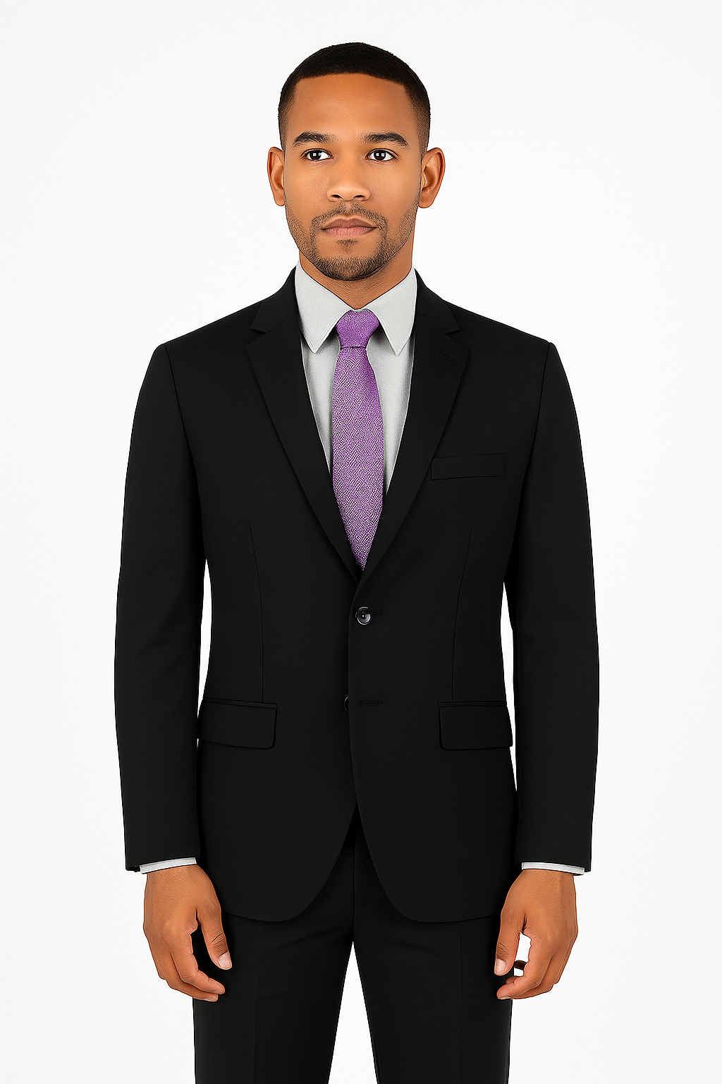 Ultra Slim Fit 2 Piece Suit Stretch Fabric in Solid Black - Black