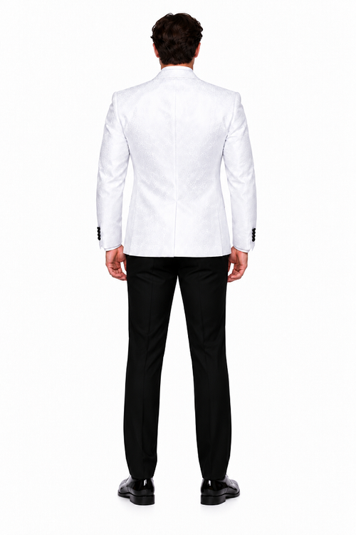 Big and Tall Size Tuxedo Dinner Jacket - Paisley Fabric Blazer in Color White