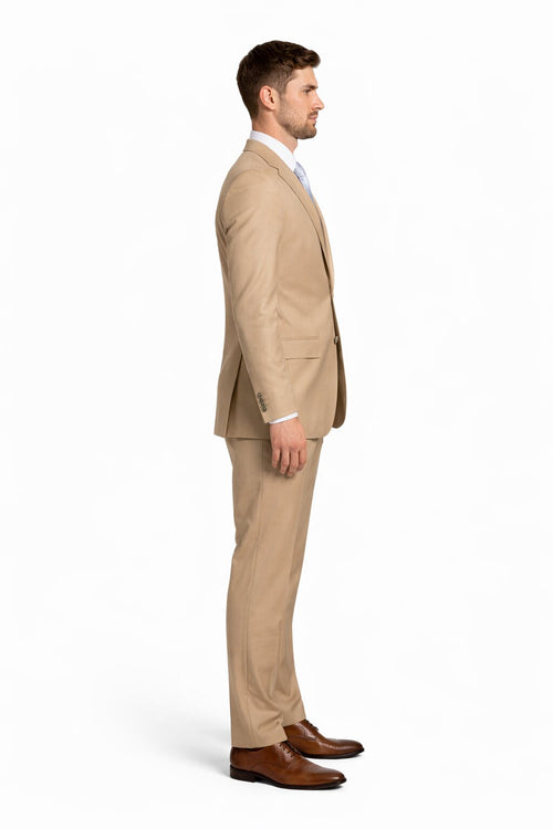 Mens Tan Modern Fit Tiglio Wool Suit Classic Two-Button Tailored Suit