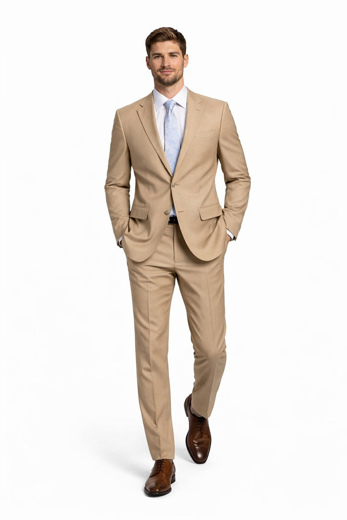 Mens Tan Modern Fit Tiglio Wool Suit Classic Two-Button Tailored Suit