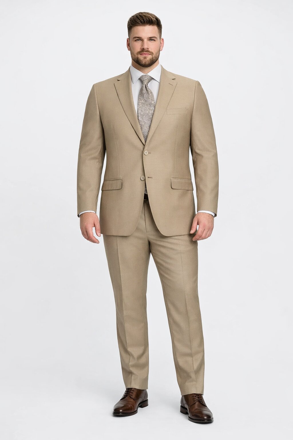 Mens Tiglio Tan Slim Fit Wool Suit Modern Two-Piece Tailored Suit - 34 Short or Extra Small