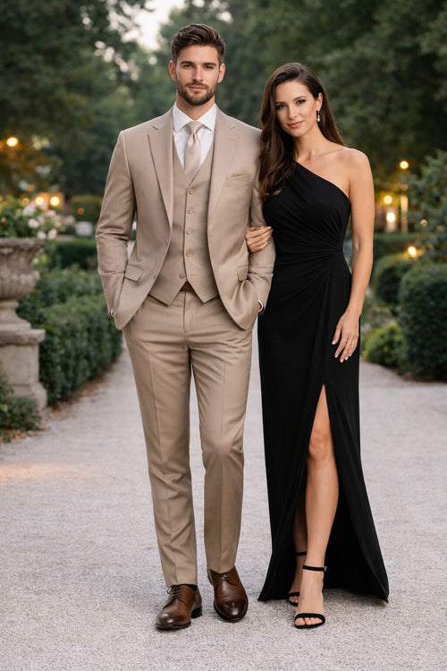 Mens Stacy Adams Suits - Designer Suit - 3 Piece Suit - Vested Suit - Flat Front Pant- Modern Fit Suits Tan Suit