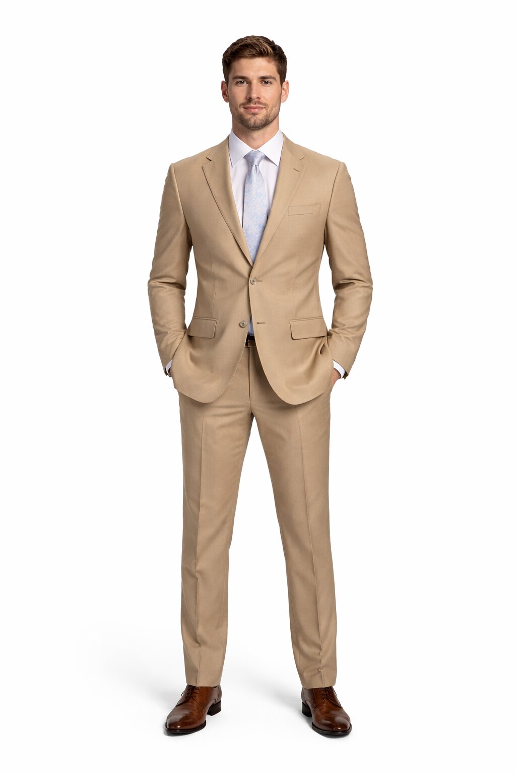 Mens Tan Modern Fit Tiglio Wool Suit Classic Two-Button Tailored Suit