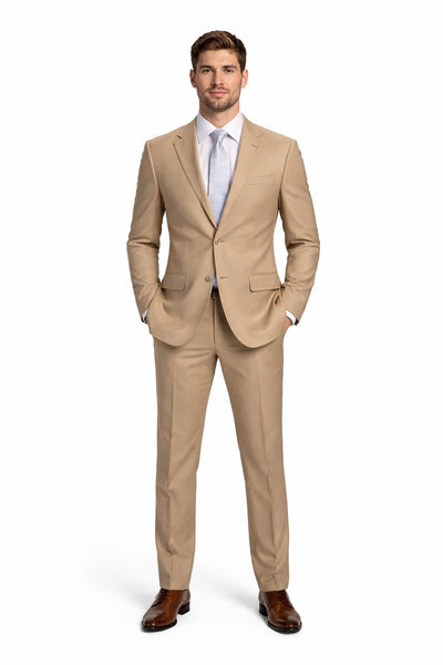 Mens Tan Modern Fit Tiglio Wool Suit Classic Two-Button Tailored Suit