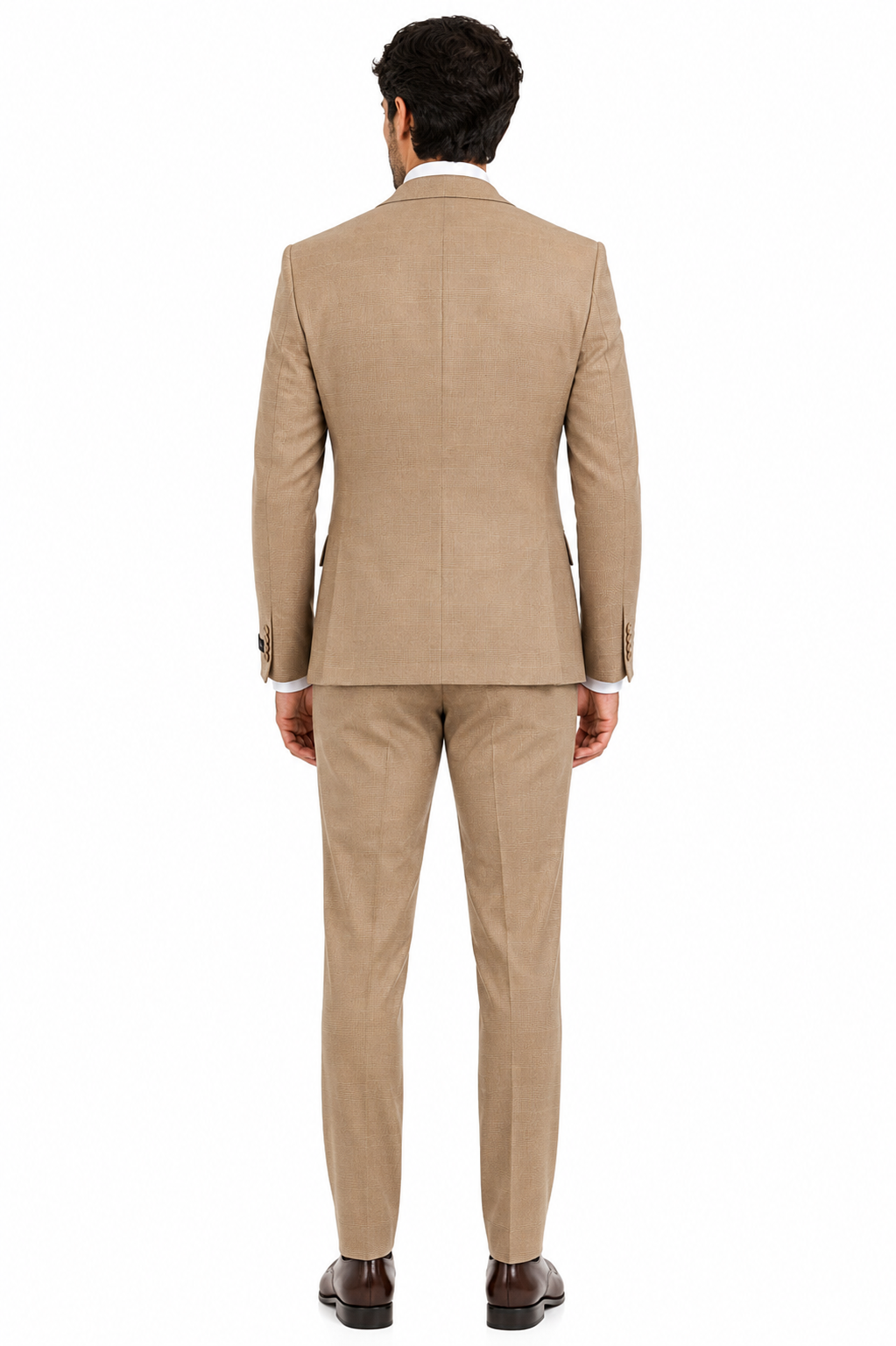 Men’s Tan Plaid 3-Piece Tailored Fit Suit with Vest - 34 Short or Extra Small