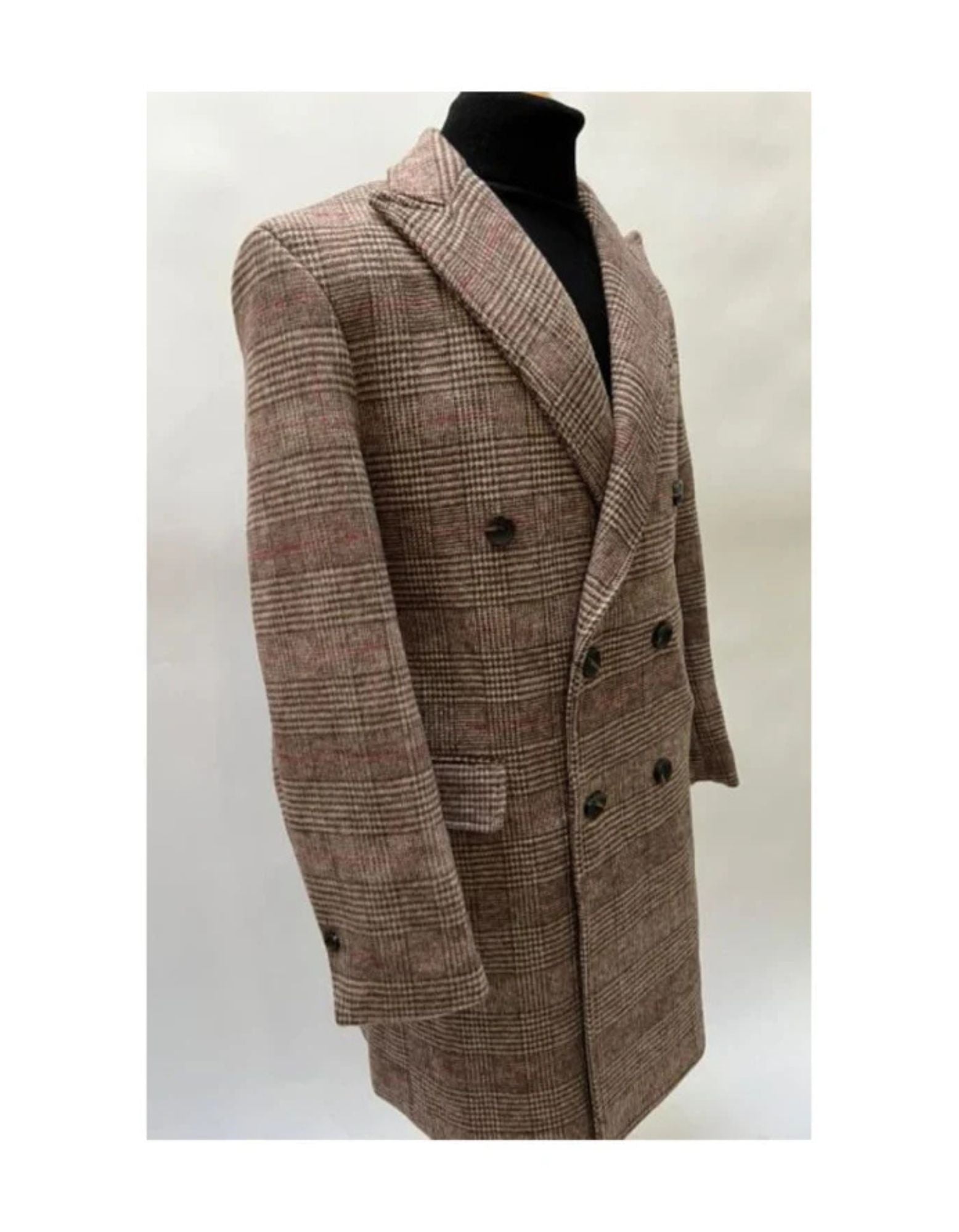 Mens Tan Plaid Overcoat - Wool Peacoat - Plaid Topcoats