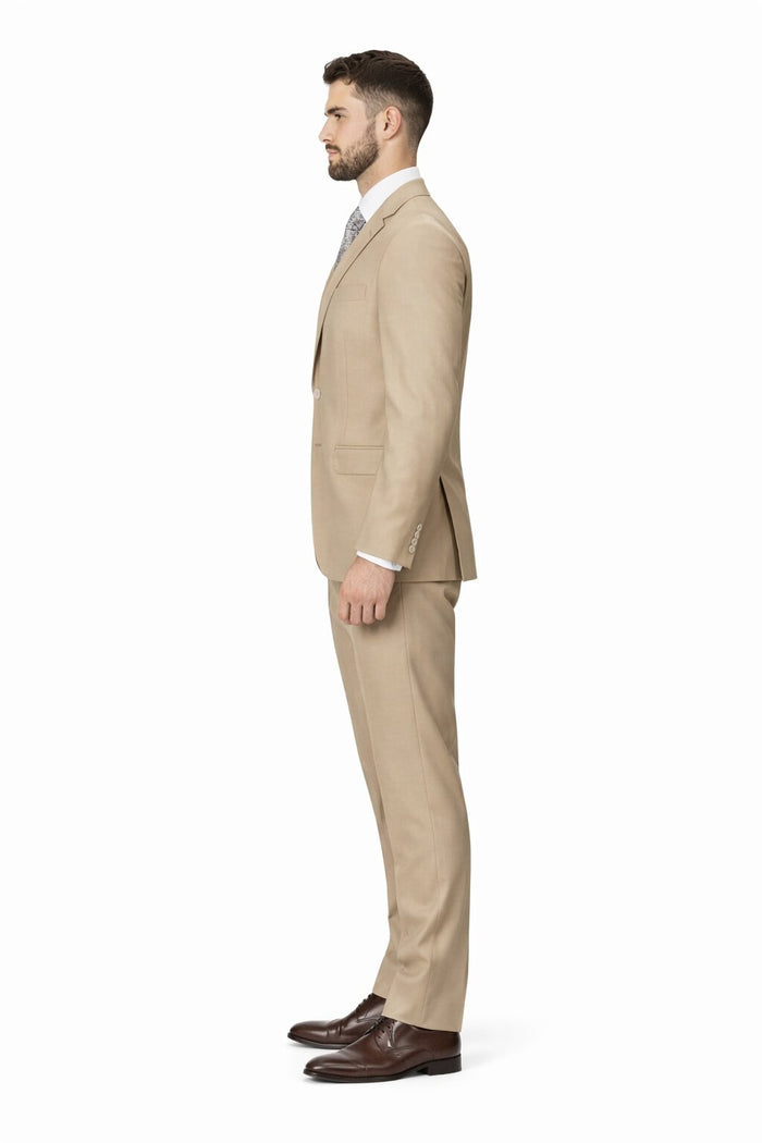 Mens Tiglio Tan Slim Fit Wool Suit Modern Two-Piece Tailored Suit