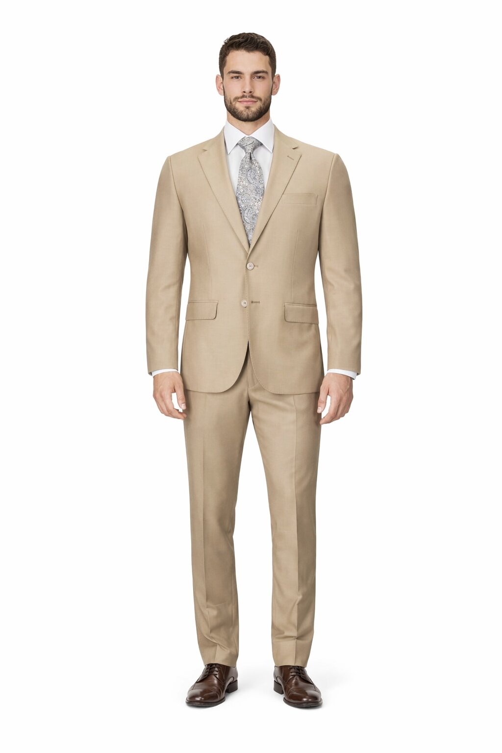 Mens Tiglio Tan Slim Fit Wool Suit Modern Two-Piece Tailored Suit