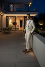 Mens Tan Tuxedo - Beige Suit "Flare" Ecru 1-Button Peak Tuxedo (4-Piece Set)