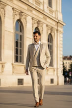 Mens Tan Tuxedo - Beige Suit "Flare" Ecru 1-Button Peak Tuxedo (4-Piece Set) - 34 Short or Extra Small