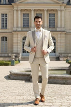 Mens Tan Tuxedo - Beige Suit "Flare" Ecru 1-Button Peak Tuxedo (4-Piece Set) - 34 Short or Extra Small