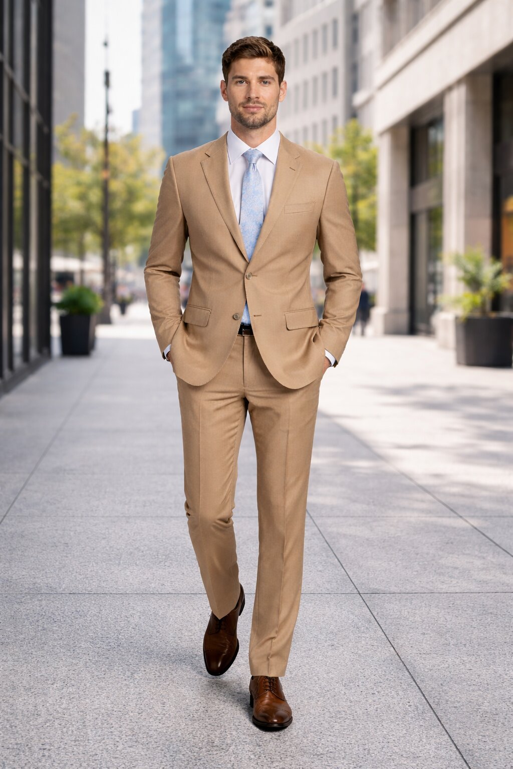 Mens Tan Modern Fit Tiglio Wool Suit Classic Two-Button Tailored Suit