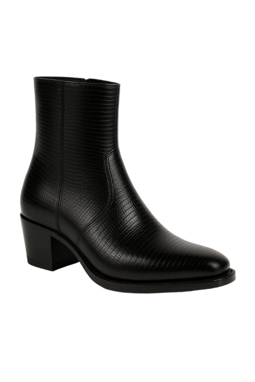 Mens Dress Ankle Boots Los Altos Boots Short Cowboy Boot - Western Ankle Boots Exotic Skin + Black + Skin Type