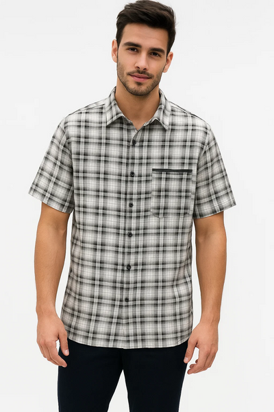 Mens Textured Plaid Walking Suit in black/white by Dreams by Zacchi â€“ 2 Piece Leisure Outfit with Matching Shirt and Pants - $99