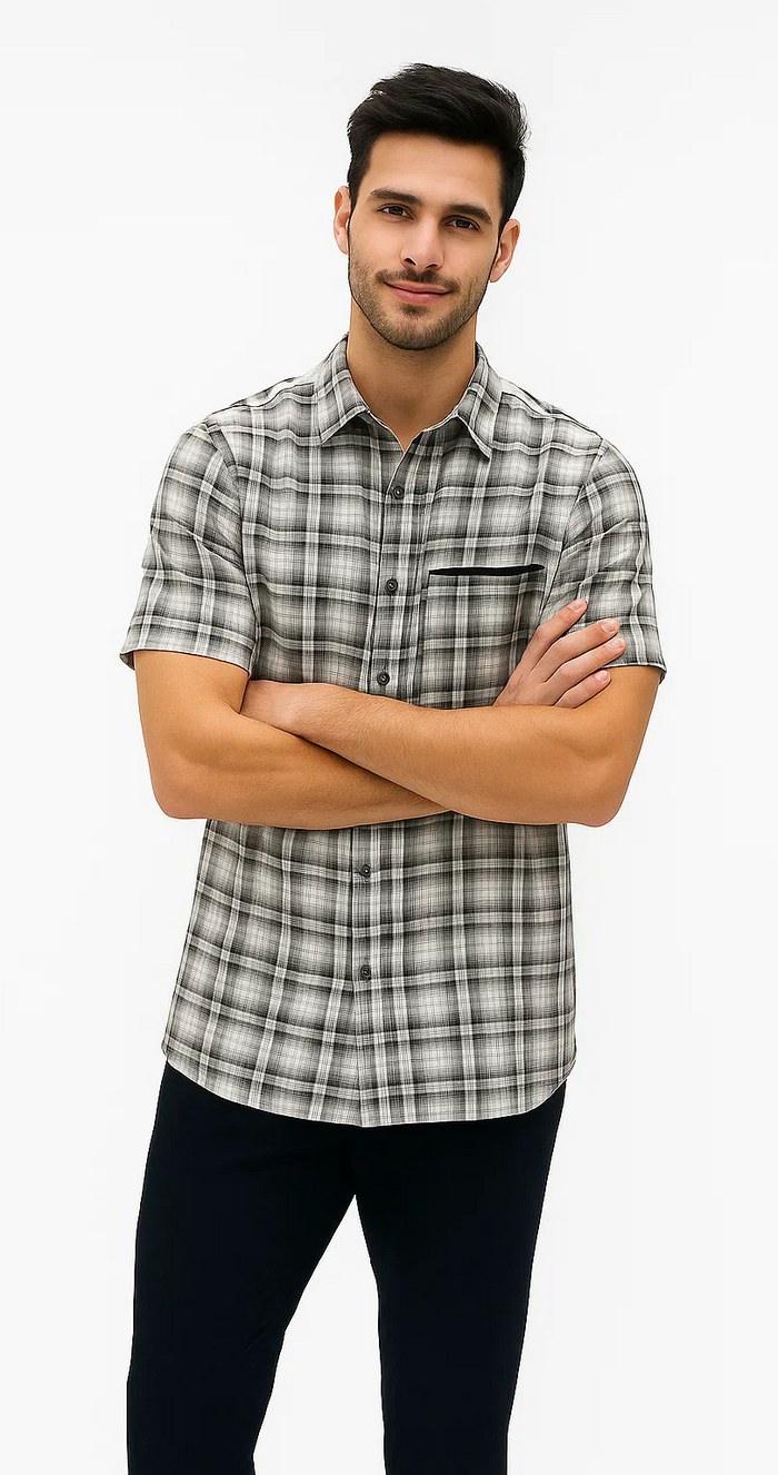 Mens Textured Plaid Walking Suit in black/white by Dreams by Zacchi â€“ 2 Piece Leisure Outfit with Matching Shirt and Pants - $99