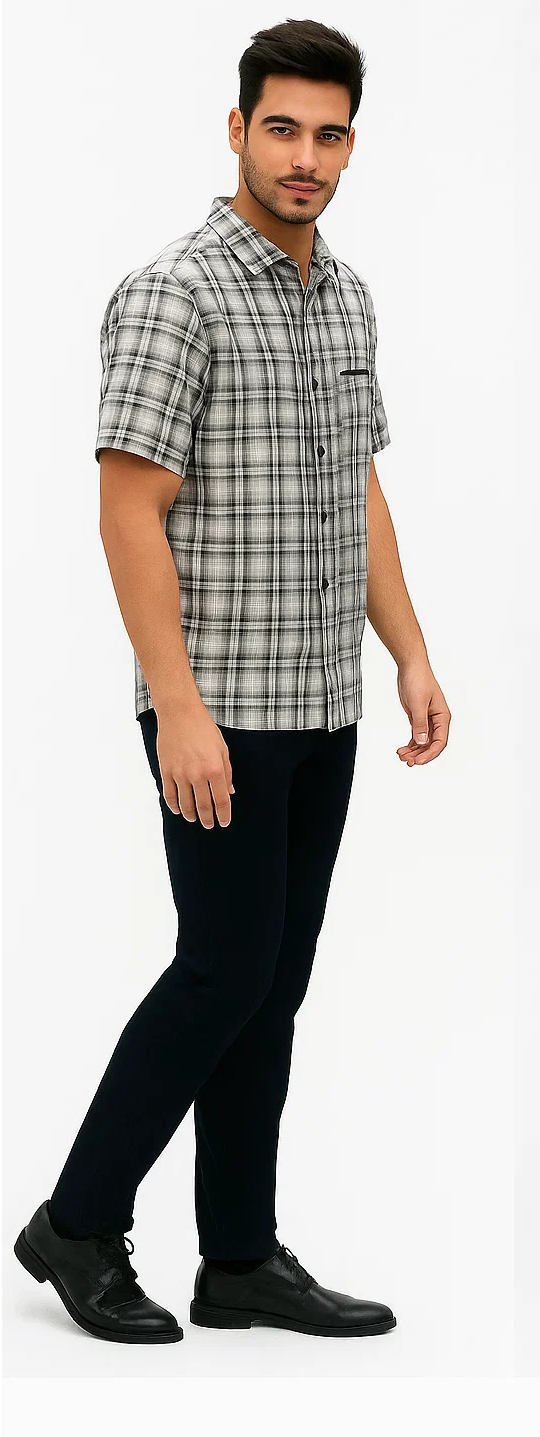 Mens Textured Plaid Walking Suit in black/white by Dreams by Zacchi â€“ 2 Piece Leisure Outfit with Matching Shirt and Pants - $99